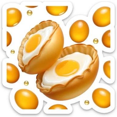 3D rendered authentic Hong Kong egg puffs (港式鸡蛋仔) with honey drizzle, golden color with shiny honey, hyper-realistic egg-shaped bubbles, glossy candy-like finish, detailed texture sticker