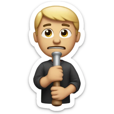 Man using shake weight with sad face sticker