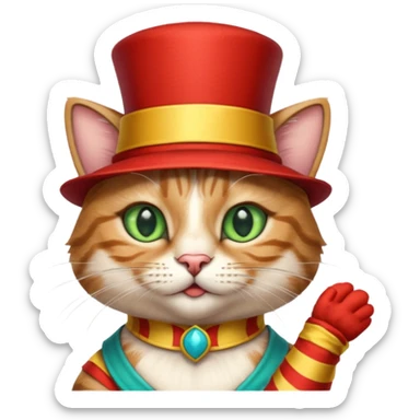 I wanna circus cat having a circus hat on is a circus gloves sticker