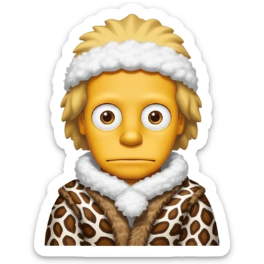 a simpson wearing ancient animal skin cloth with snow, half body, icon sticker
