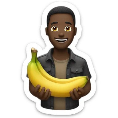 Un homme d’une tribu noir tiens une grande banane dans ses mains sticker