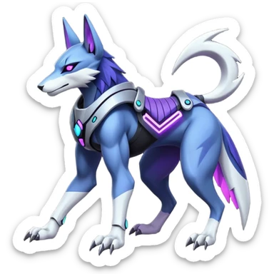 Silver black onyx and indigo and purple and violet cyberpunk intricate neon glowing grey white futuristic cyborg-Anubis-Zeraora-Zoroark-fusion (full body) sticker
