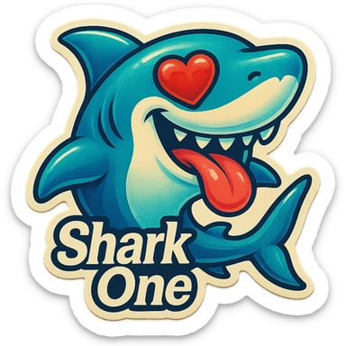tongue out heart shaped eye add the words “ Shark One " in White sticker