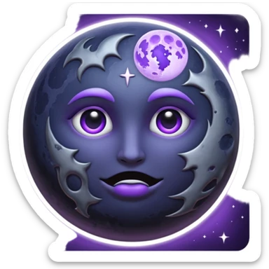 iOS emoji, dark moon, silver outline, mystical symbols, dark fantasy, smooth texture sticker