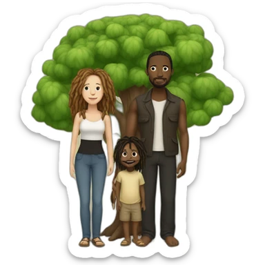 Family of trees white woman browns black man with dreadlocks and a baby sticker