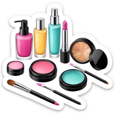 Productos de skincare aesthetic y maquillaje muchos productos en una mesa sticker