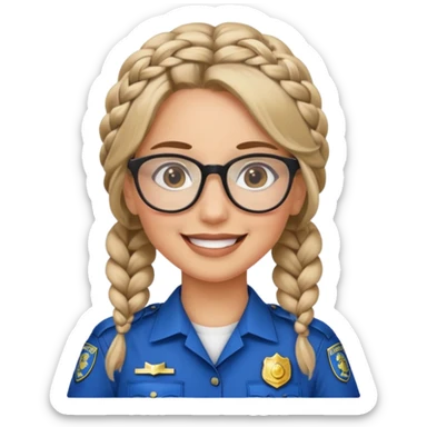 happy woman police with braided hair wearing glasses  sticker