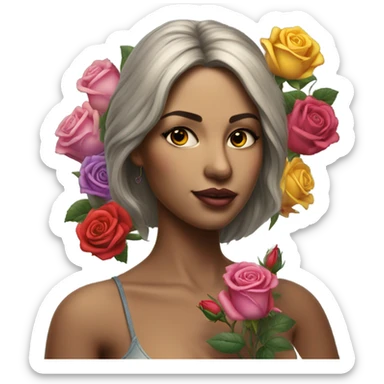 Hyper Realistic beautiful woman model with a small rose tattoo arranging flowers in a vase sticker