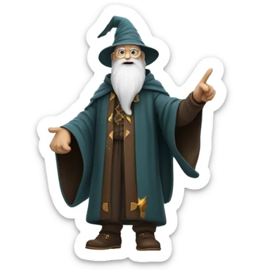 a wizard with a white beard shaking his index finger his full body is shown sticker