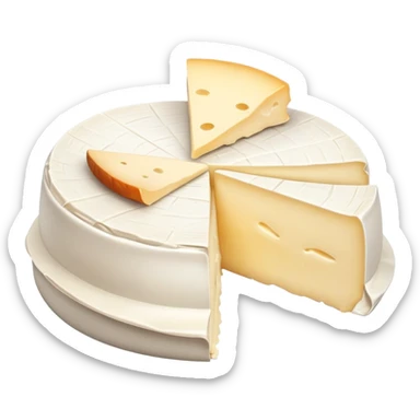 cinematic-realistic-brie-cheese-emoji,-featuring-a-creamy,-soft-ripened-cheese-with-a-delicate-rind-rendered-with-lifelike-detail-and-inviting,-natural-lighting. sticker