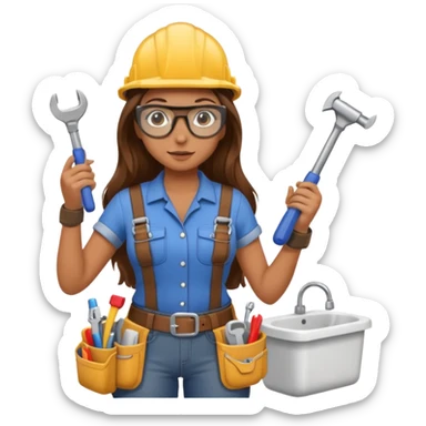 beautiful girl with long brown hair constructing new bathroom sticker