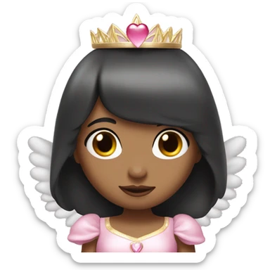 Princess with angel halo with long black hair with bang with silver pink heart tiara and pink dress sticker