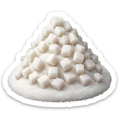 small heap of coarse, irregular white salt crystals, slightly translucent, crunchy texture, angular and uneven grains, soft light with subtle glints, no spoon or container, transparent background, emoji scale, apple emoji style sticker