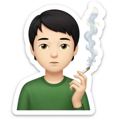 young boy with black long hair smoking weed sticker