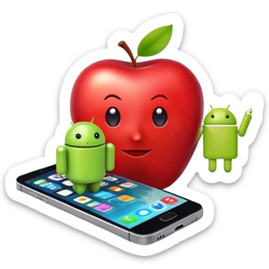 an apple with an android and a smartphone sticker