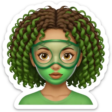 lightskin girl with green facemasks and brown curly hair sticker