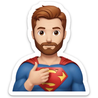 Adult Superman with redish brownish hair and full scruffy beard making hand heart  sticker