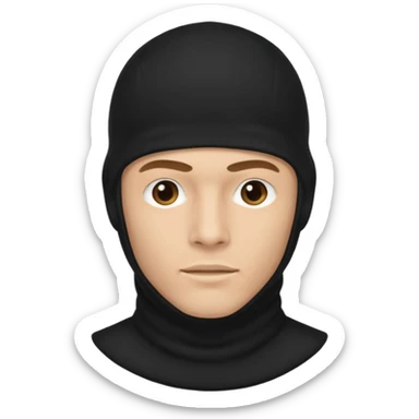 A guy with a brown mullet and a black baclava sticker