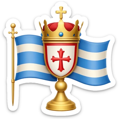 Hazme el emogi de la bandera gallega: cuadrado con una linea orizontal el escudo de color azul con una copa de oro i una bola blanca encima una corona de color rojo i oro con una cruz pequeña en la punta y el fondo blanco sticker