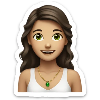 smiling girl with heart jewelry green eyes dark brown hair sticker