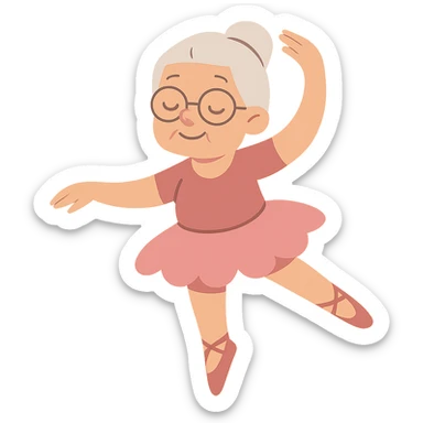 flat toon style grandma in a tutu, doing ballet sticker