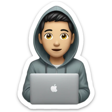 vietnamese young man wearing hoodie with macbook sticker