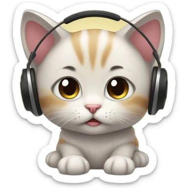 sad kitten listening to music with eyes closed sticker