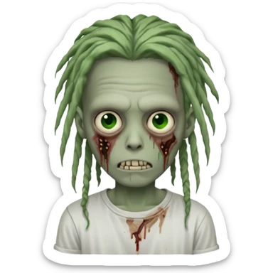 a zombie boy with a dreadlocks hair and a white t shirt  sticker