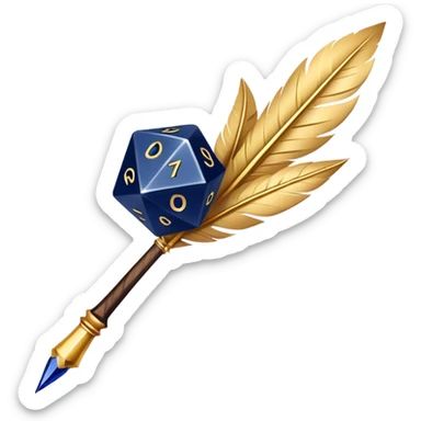 A golden quill crossing with a d20 that has no marks or numbers
Color: Gold and deep navy blue sticker