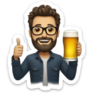 Man With black glasses, Brown hairs and Henriquatre beard, who hold a Beer in the Hand and makes cheers sticker