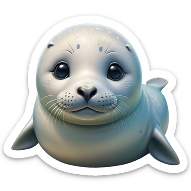 Cinematic Cute Seal Portrait Emoji, Head tilted playfully and inquisitively, featuring a charming, plump form with a sleek, shiny body and round, sparkling eyes full of gentle wonder, accented by a subtly contoured head, Simplified yet irresistibly adorable features, highly detailed, glowing with a warm, friendly oceanic glow, high shine, affectionate and lively, stylized with a touch of whimsical seaside charm, soft glowing outline, capturing the essence of a mischievous yet loving seal that seems as if it could pop out of the screen into your arms! sticker