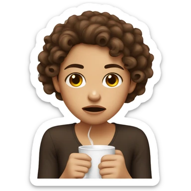 Angry spanish girl with curly brown hair drinking coffee sticker