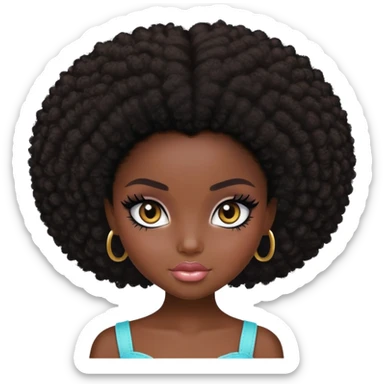 pretty bratz girl, dark black skin, dark brown afro, dark brown eyes, black eyeliner, deep black skin sticker