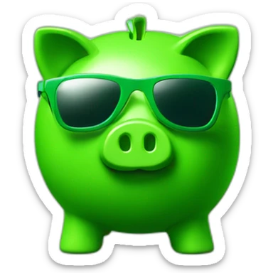 green piggybank with green sunglasses sticker