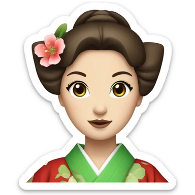Geisha with green eyes and brown hair. Red kimono  sticker