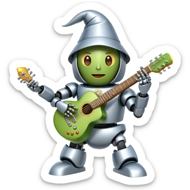 Robot playing guitar + Wizard casting spells + Avocado superhero + Avocado superhero sticker