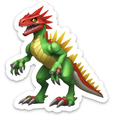  Cool Edgy Green Red Yellow Digimon-Fakemon-Guilmon-Velociraptor-Dragon-Mecha full body sticker