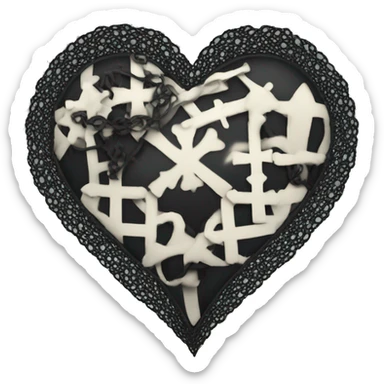 Lacey black heart with cybersigilism and crosses sticker