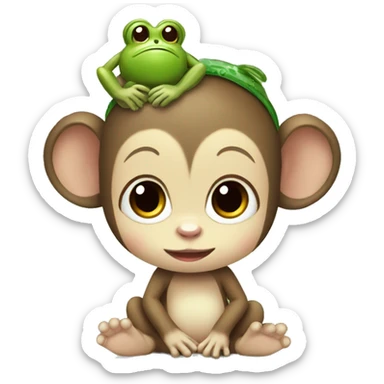 baby monkey with frog headband sticker