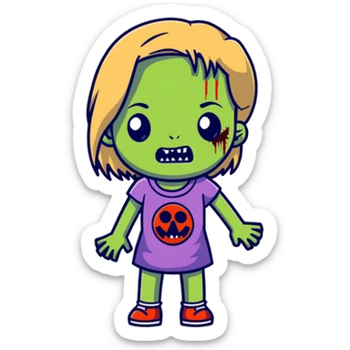 zombie girl with long straight dark blonde hair sticker