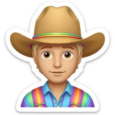 White Cowboy with rainbow hat sticker