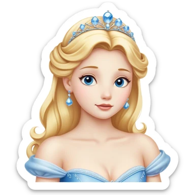 Cinematic Realistic Sleeping Cinderella Portrait, portrayed with exceptional realism: her luminous porcelain skin and exquisitely detailed golden-blonde hair lie softly under the gentle caress of natural light. Her eyes are peacefully closed in a serene, dreamlike slumber, and every fold and shimmer of her iconic ball gown is rendered with painstaking detail. The overall composition radiates a quiet, enchanting glow that encapsulates the timeless, restful beauty of a princess lost in a gentle, magical dream. sticker