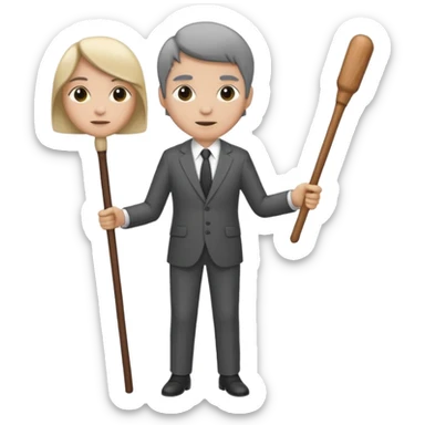 Give me a suit with pants and a wooden  stick  sticker