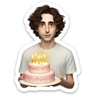 timothe chalamet carrying an extravagant birthday cake  where the candles spell out “Zoe 22nd birthday” sticker