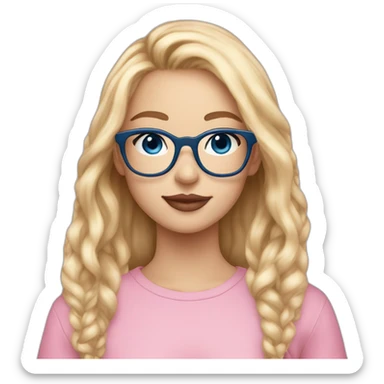 A seventeen-year-old girl with blonde hair and blue eyes  Her skin is white, she wears pink square glasses, and her lips are pink and full  sticker