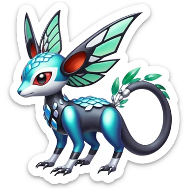 Shiny Colorful Exotic Futuristic Cyber-Vernid-Trico-Meloetta-Latias-Koraidon-Peppercat-Protogen-Pokémon-Digimon-Fakémon-fusion-hybrid-creature sticker