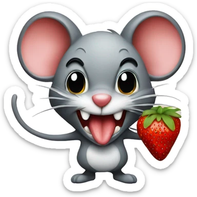 Mad mouse eat strawberry sticker