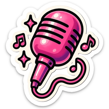 stage microphone, retro sticker style, black and pink accents, bold outlines, playful and musical, BLACKPINK inspired sticker