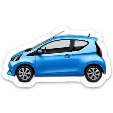 blue toyota aygo from 2016 with a black roof sticker