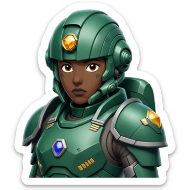 Cinematic Realistic StarCraft Terran Marine Portrait, head tilted epicly and inquisitively, showcasing a commanding presence and battle-hardened spirit. His steely gaze, set against intricately engineered tactical armor in dark green and grey, is rendered with lifelike clarity and dramatic lighting, high shine, epic and awe-inspiring, embodying the futuristic valor of a Terran warrior. sticker